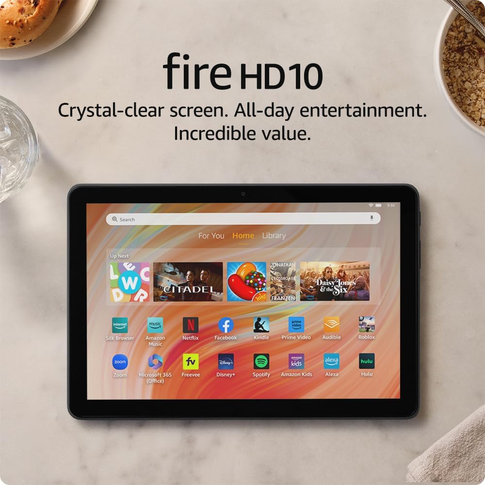 Amazon Fire HD 10 tablet (newest model) built for relaxation, 10.1″ vibrant Full HD screen, octa-core processor, 3 GB RAM, 64 GB, Black