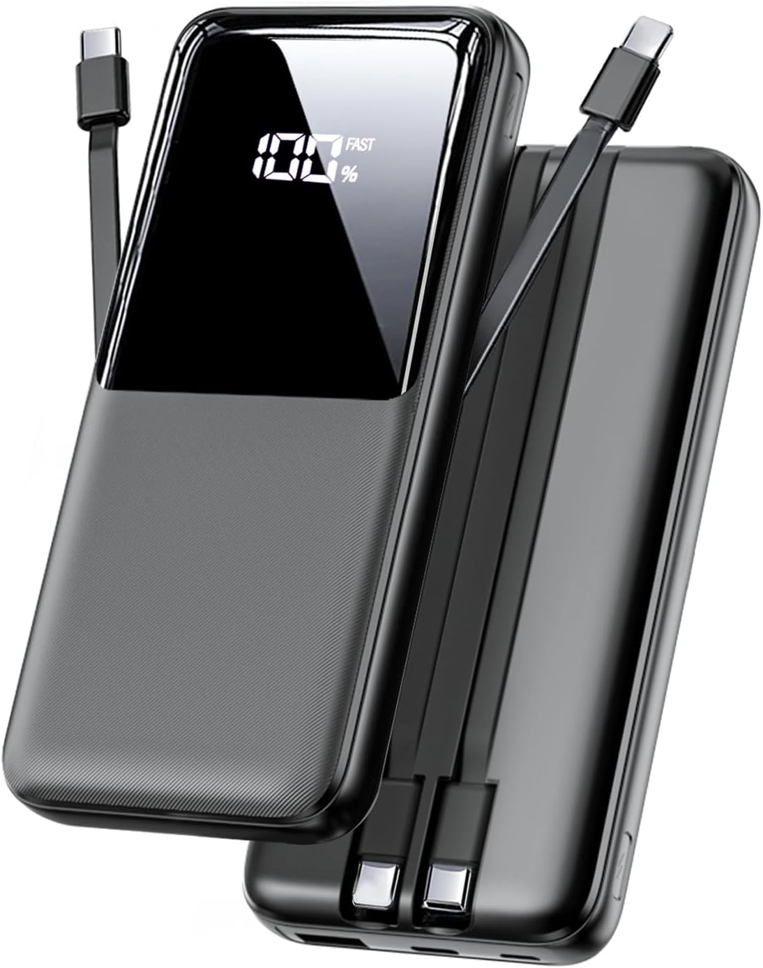Portable Charger Power Bank – 15000mAh Fast Charging Powerbank Battery Pack with Built in USB-C(22.5W) and iOS(20W) Output Cable Compatible with iPhone Android Samsung etc (1 Pack, Black)