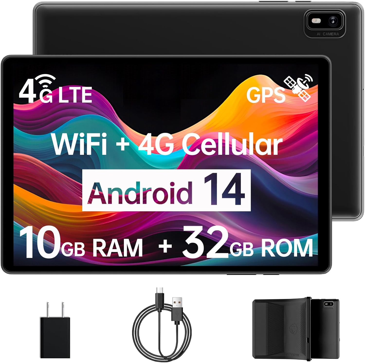 Android 14 Tablet with Sim Card Slot Unlocked Cellular Tablets 10GB+32GB with Protective Case 10 inch Tablet with GPS 2.0GHz Processor 8MP Camera and 1TB TF Expandable 2.4G/5G WiFi BT5.0
