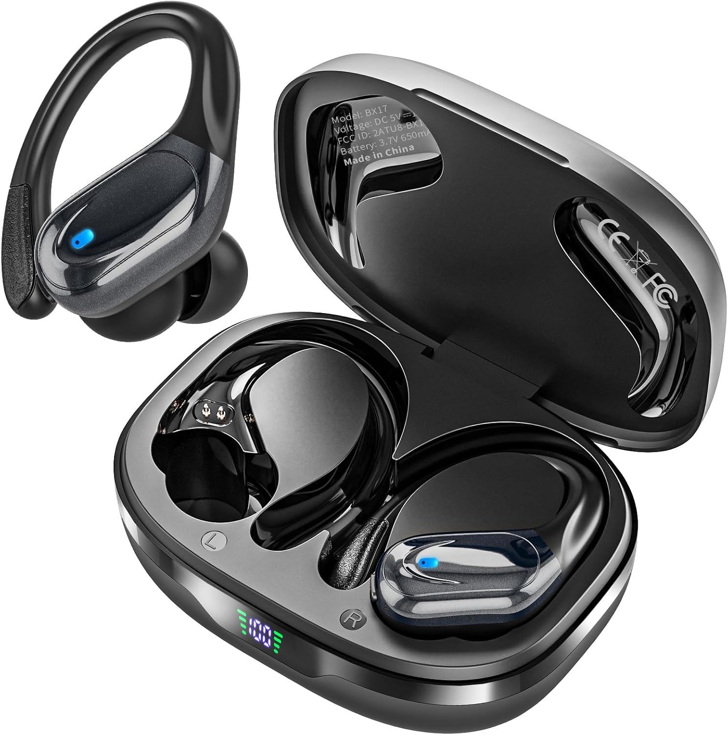 Wireless Earbuds Bluetooth Headphones 80hrs Playback Ear Buds Power Display with Noise Canceling Mic Headsets for Sports/Workout/Running Black
