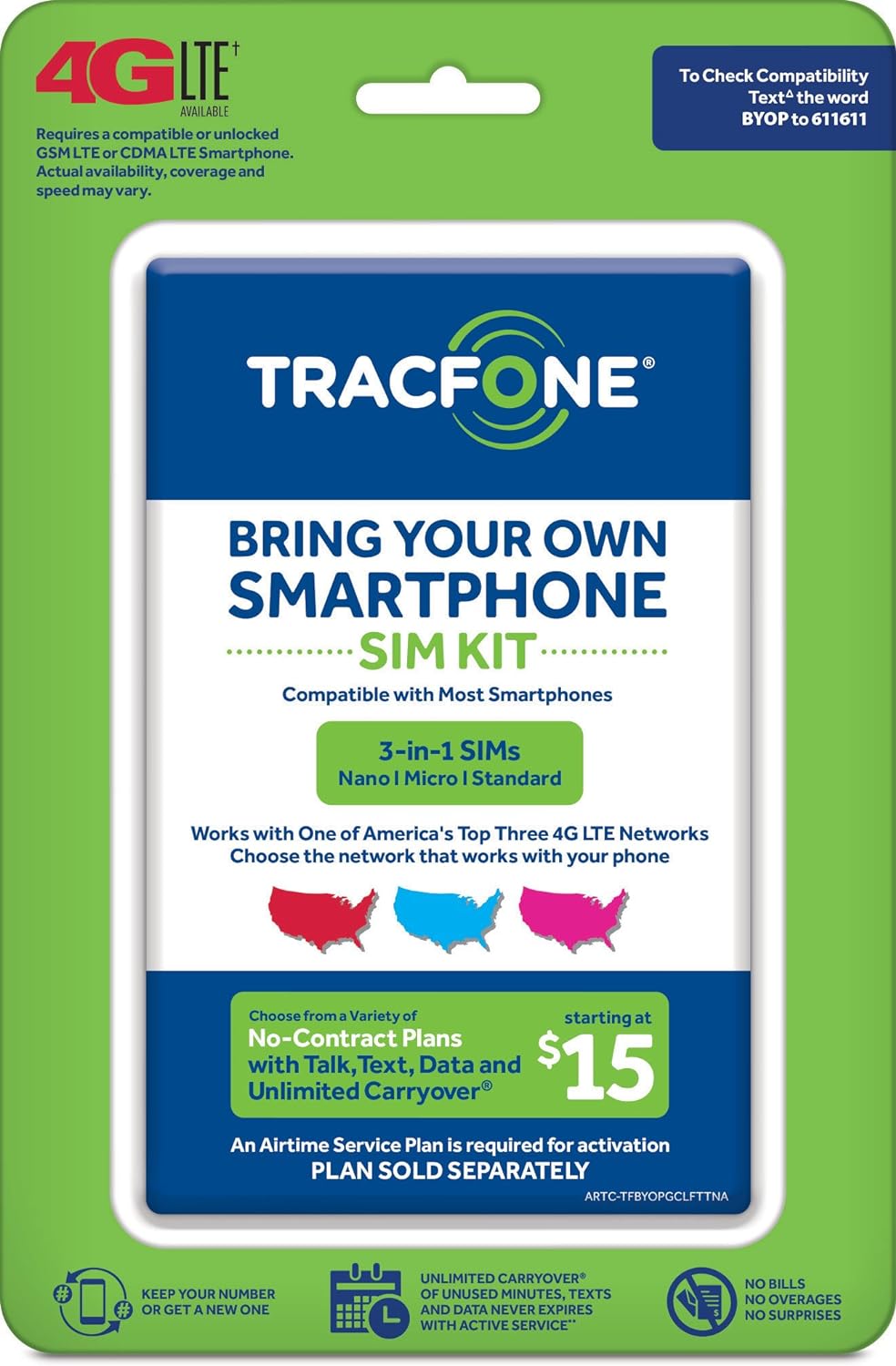 TracFone Bring Your Own Phone SIM Activation Kit (3-in-1-SIM)